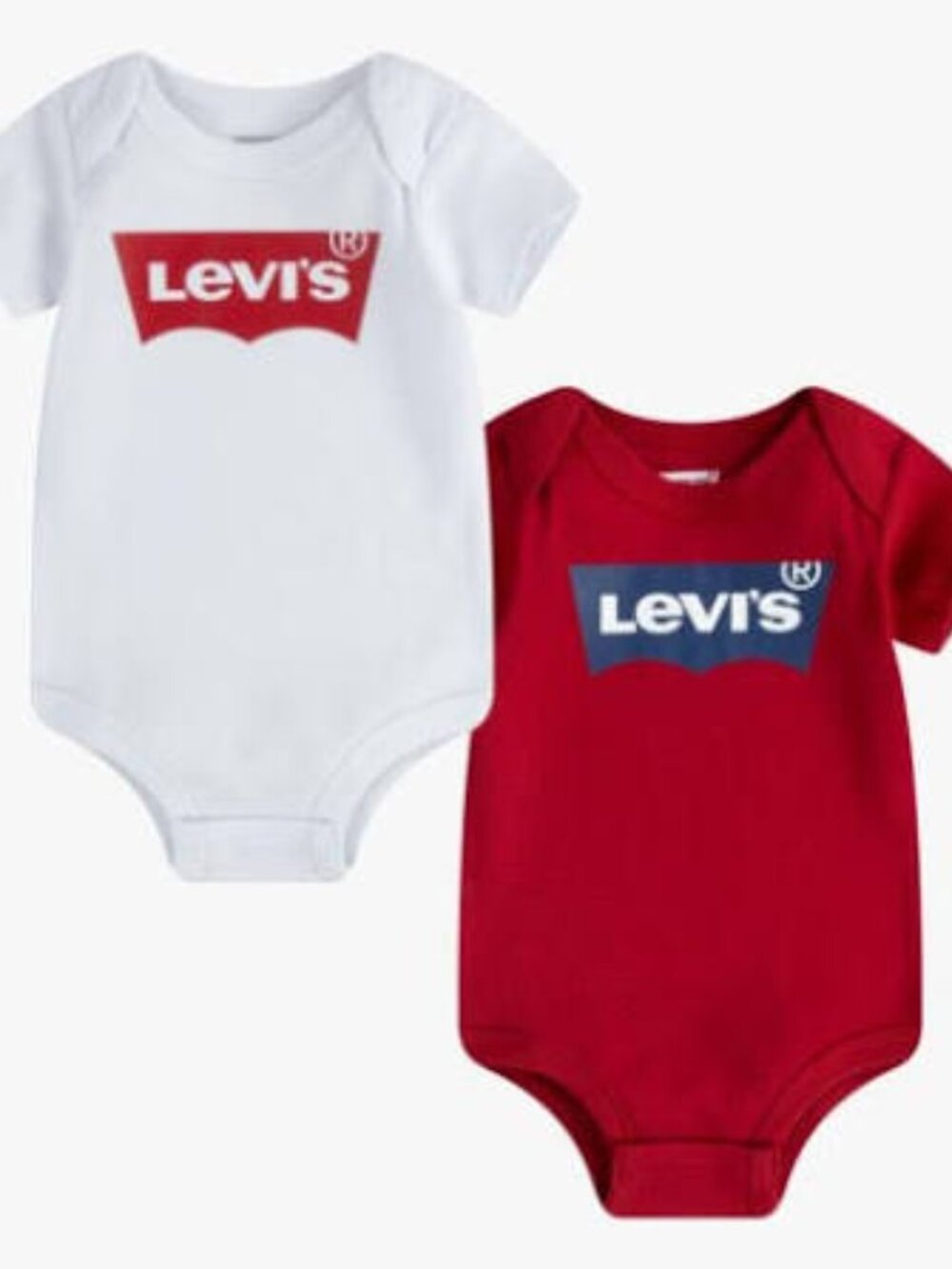 Levi's 2-Pack Short Sleeve Batwing Logo Bodysuits | White & Red | 0-6M